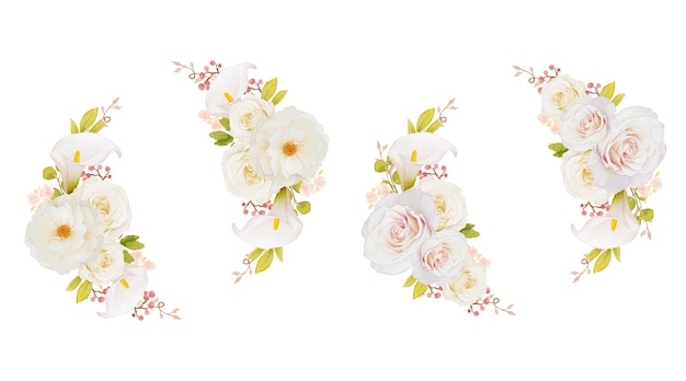 Guirnalda de acuarela de rosas blancas y alcatraces