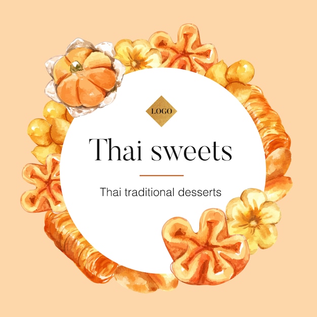 Guirnalda dulce tailandesa con dulces tailandeses con significado ilustración acuarela. | Vector Gratis Guirnalda dulce tailandesa con dulces tailandeses con significado ilustración acuarela. | Vector Gratis