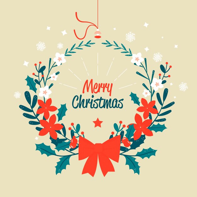 Guirnalda feliz navidad con lazo rojo