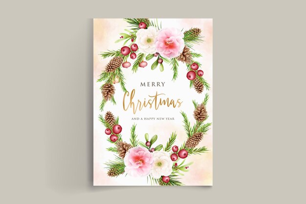Guirnalda de Navidad elegante acuarela con flor roja y adornos