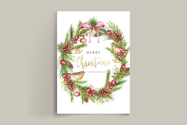 Guirnalda de Navidad elegante acuarela con flor roja y adornos