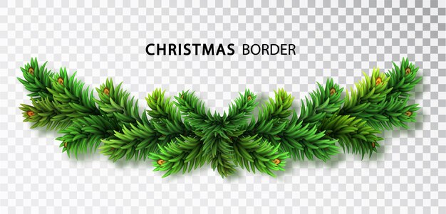 Guirnalda de Navidad con ramas de abeto aislado sobre fondo transparente