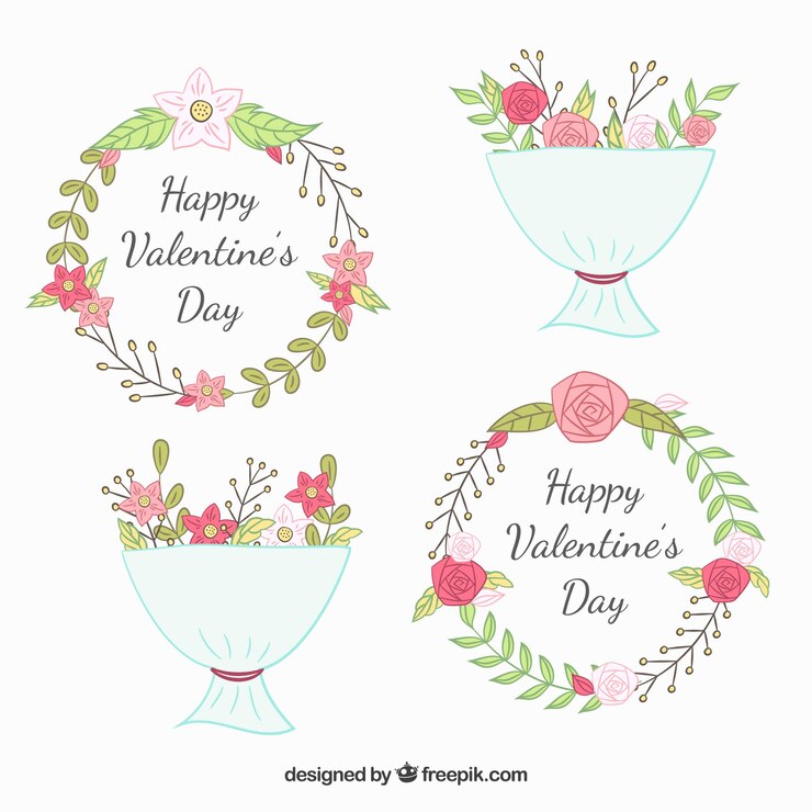 Vector gratuito guirnaldas y ramos de flores de san valentín