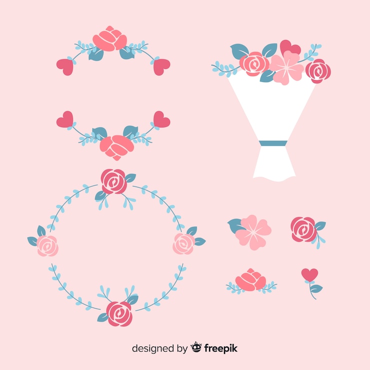 Vector gratuito guirnaldas y ramos de flores de san valentín