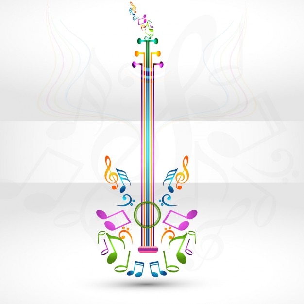 Guitarra colorida con elementos de música