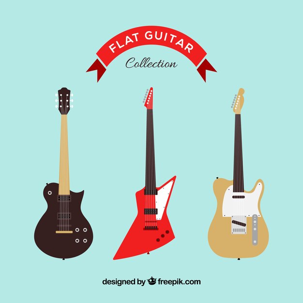 Guitarras eléctricas de colores en diseño plano