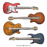 Vector gratuito guitarras eléctricas fantásticas en diferentes colores