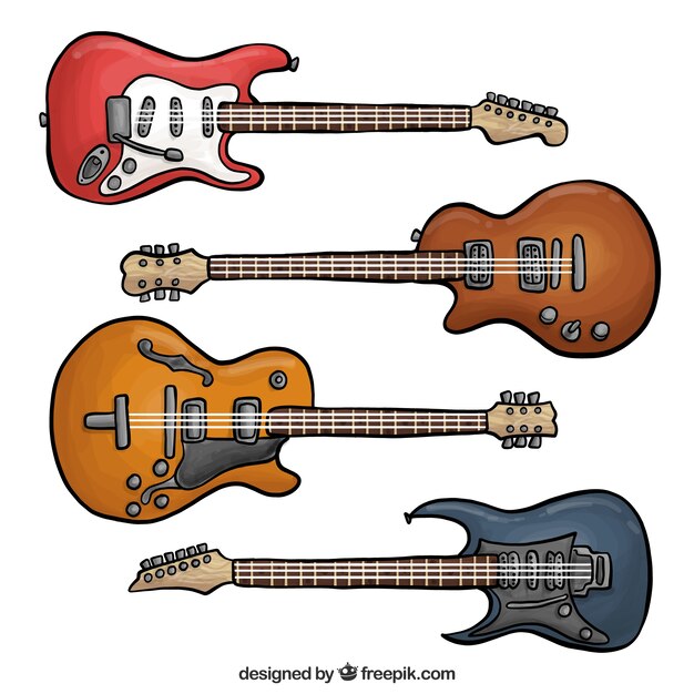 Guitarras eléctricas fantásticas en diferentes colores