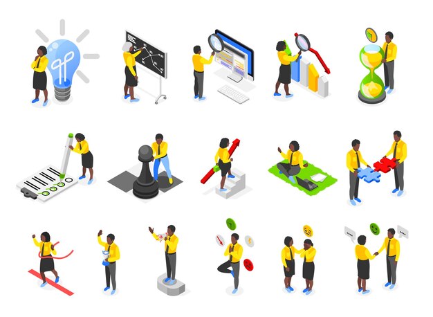 Habilidades blandas isométricas establecidas con trabajo en equipo empatía comunicación flexibilidad creatividad 3d ilustración vectorial aislada