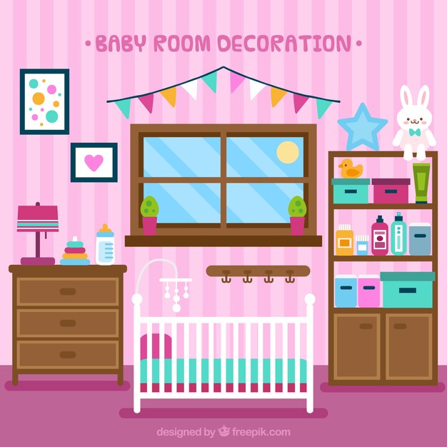 Habitación de bebé ordenada con cuna en diseño plano