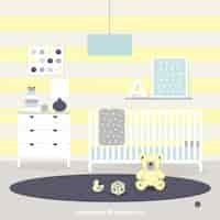 Vector gratuito habitación de bebé plana con detalles amarillos
