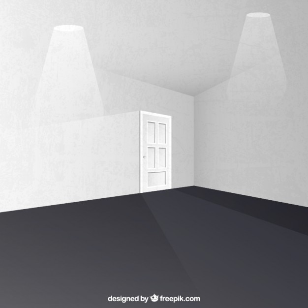 Vector gratuito habitación blanca con una puerta y focos