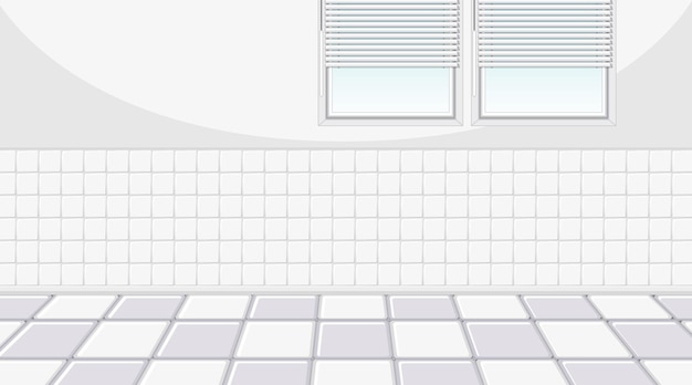 Vector gratuito habitación blanca vacía con ventanas y azulejos blancos