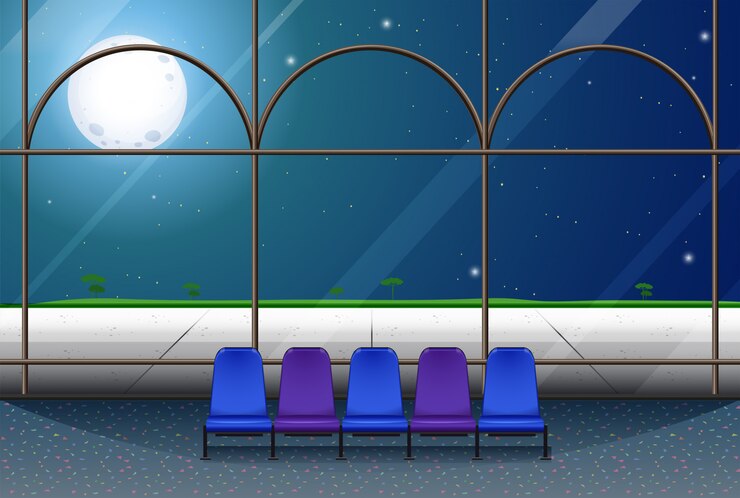 Vector gratuito habitación en el edificio en noche de luna llena