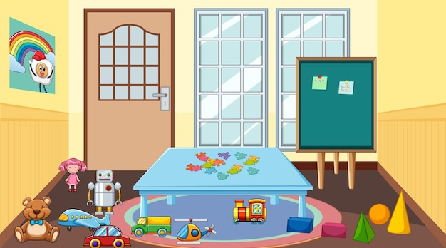 Vector gratuito habitación infantil con muchos muebles.