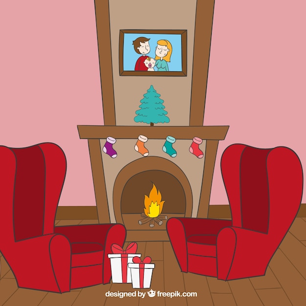 Habitación navideña esbozada