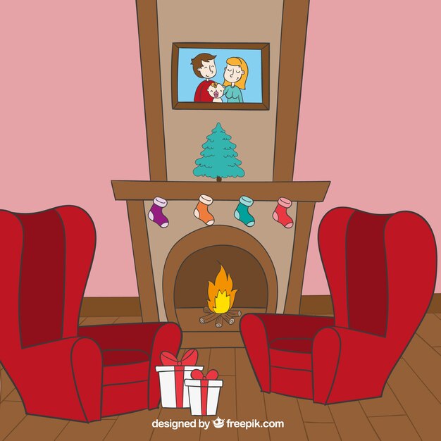Habitación navideña esbozada