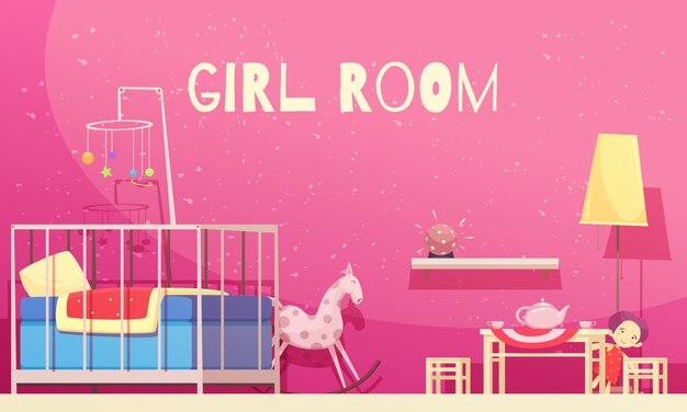 Habitación para niña con paredes rosas ilustración