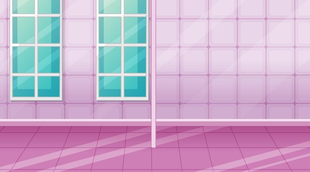 Habitación rosa vacía con azulejos rosas y separador de ambientes