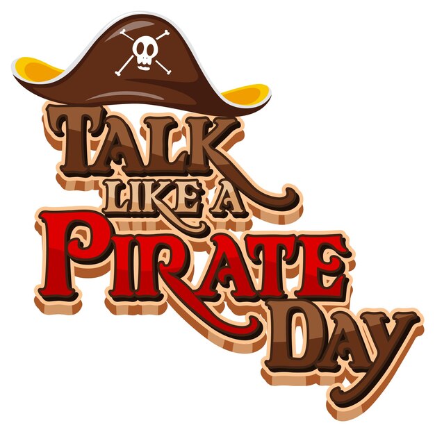 Habla como un logotipo del Día Pirata con un sombrero de pirata sobre fondo blanco.