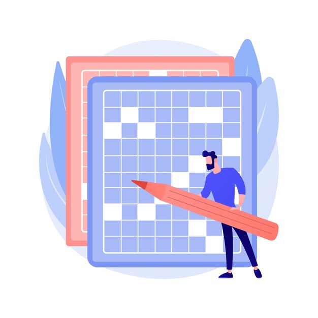 Hacer una ilustración de vector de concepto abstracto de crucigramas y sudoku. Quédate en casa con juegos y rompecabezas, mantén tu cerebro en forma, tiempo de autoaislamiento, metáfora abstracta de actividad de ocio en cuarentena.