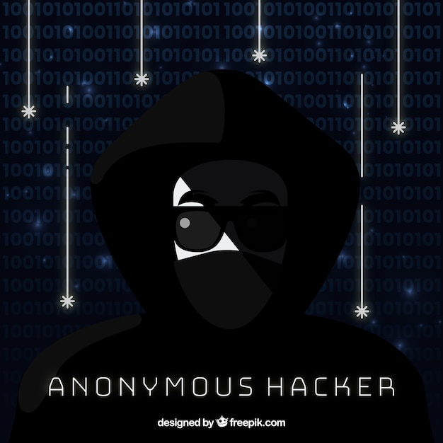 Hacker anónimo con diseño plano