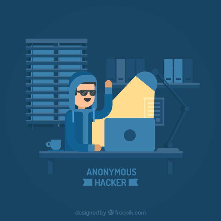 Vector gratuito hacker anónimo con diseño plano