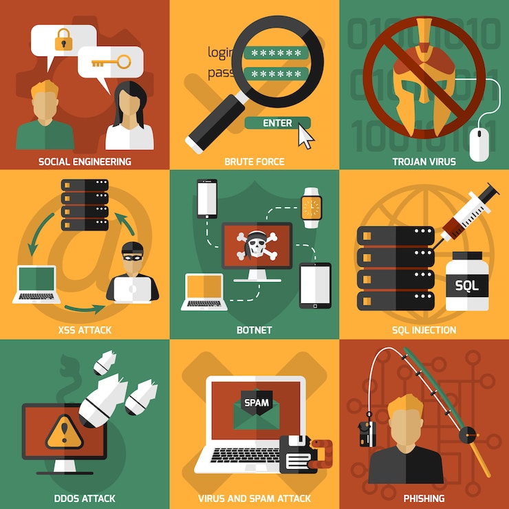 Vector gratuito hacker ataca composiciones set