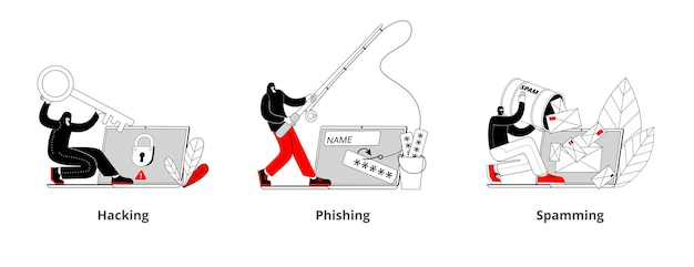 Un hacker se dedica a la suplantación de identidad en una computadora portátil el ladrón abre la protección de la computadora
