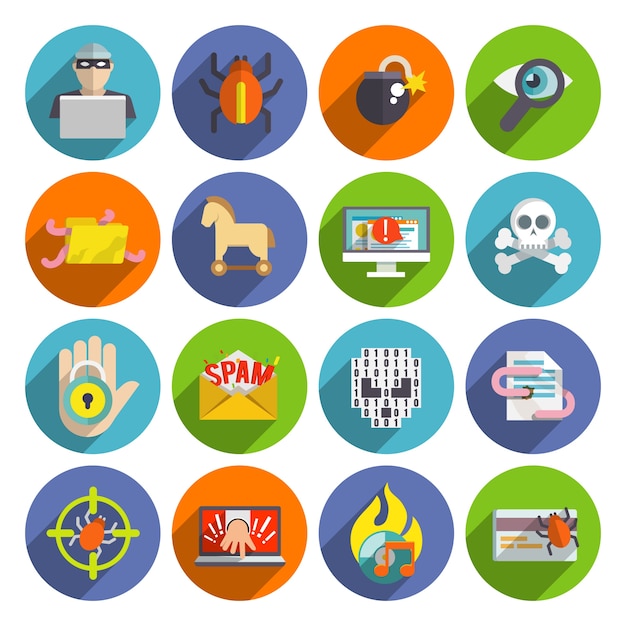 Vector gratuito hacker icons flat set