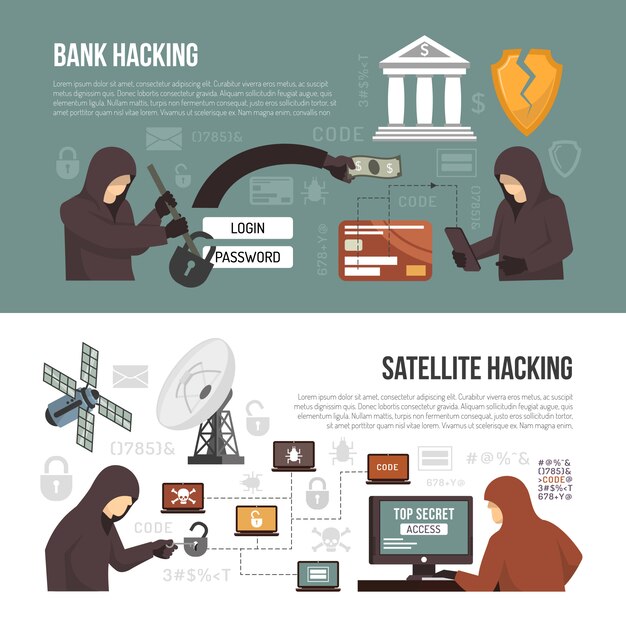 Vector gratuito hackers activity methods 2 banners planos