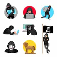 Vector gratuito hackers personajes símbolos iconos colección