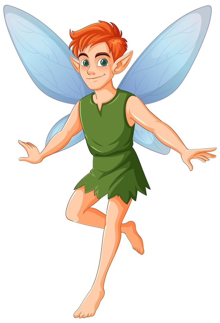 Vector gratuito hada juguetona con alas azules y traje verde