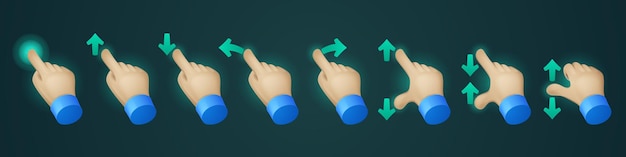Vector gratuito haga clic en los iconos de vector de gestos de mano de pantalla táctil