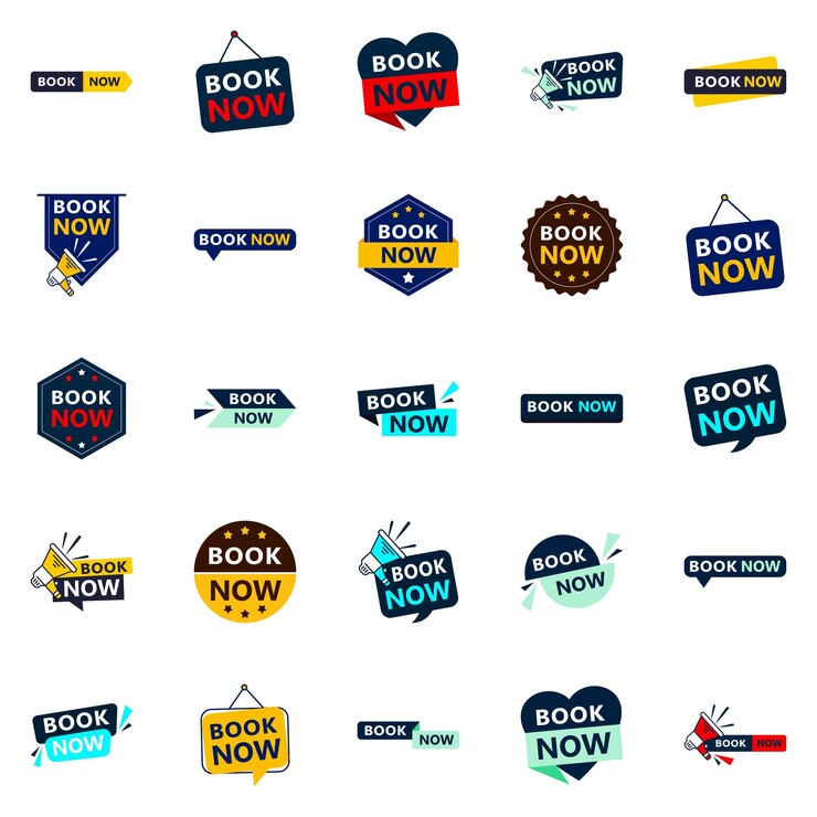Vector gratuito haga que sus clientes reserven con nuestro paquete de 25 pancartas reserve ahora