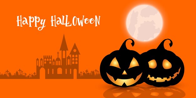 Halloween backgrund con calabazas y casa embrujada espeluznante