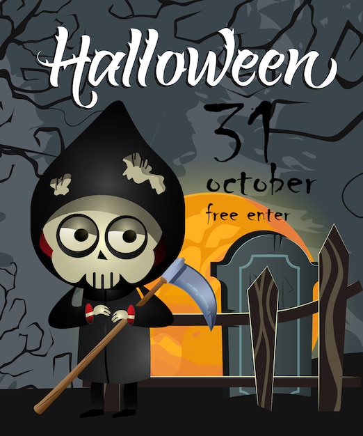 Vector gratuito halloween, treinta y uno de octubre, primera rotulación con parca.