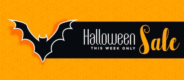 Halloween venta banner amarillo con silueta de murciélago