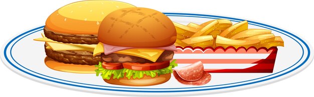 Hamburguesa de comida rápida y papas fritas