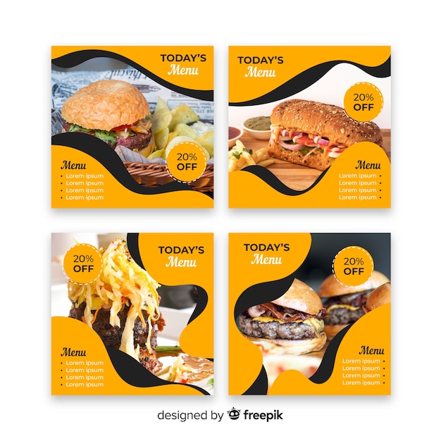 Vector gratuito hamburguesas instagram post collection con foto