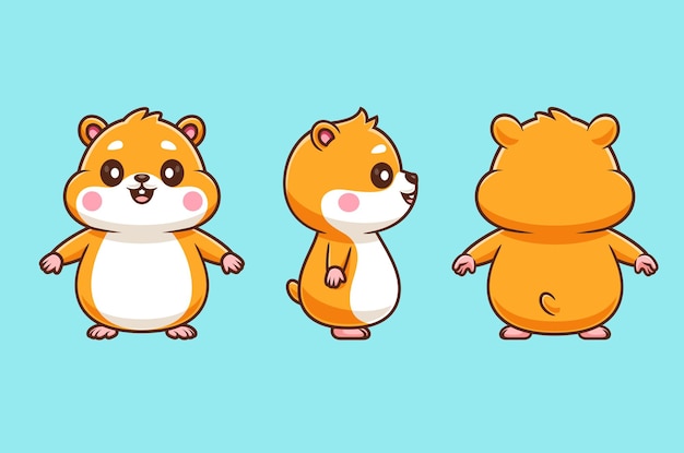 Hamster lindo con vista delantera y trasera icono vectorial de dibujos animados Ilustración de naturaleza animal plana