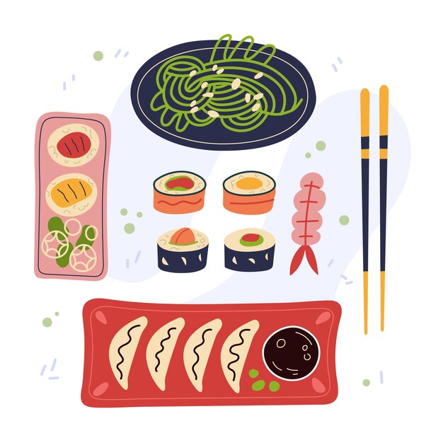 Hand drawn flat design japan food illustration