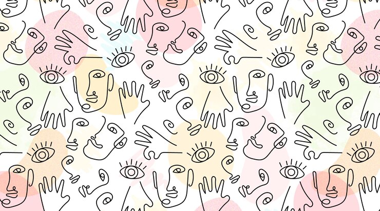 Vector gratuito handdrawn con patrones sin fisuras de caras de una línea