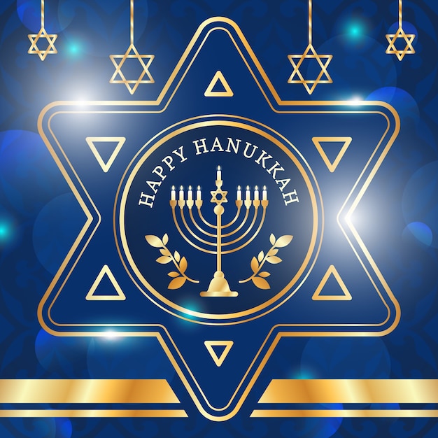 Vector gratuito hanukkah azul y dorado