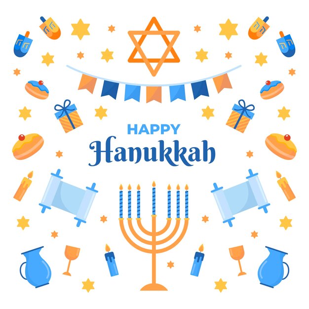 Hanukkah de diseño plano