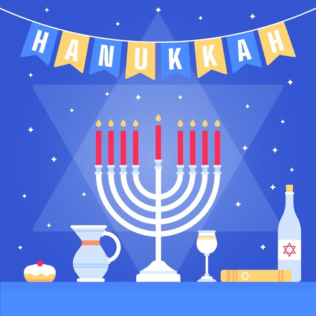 Hanukkah de diseño plano
