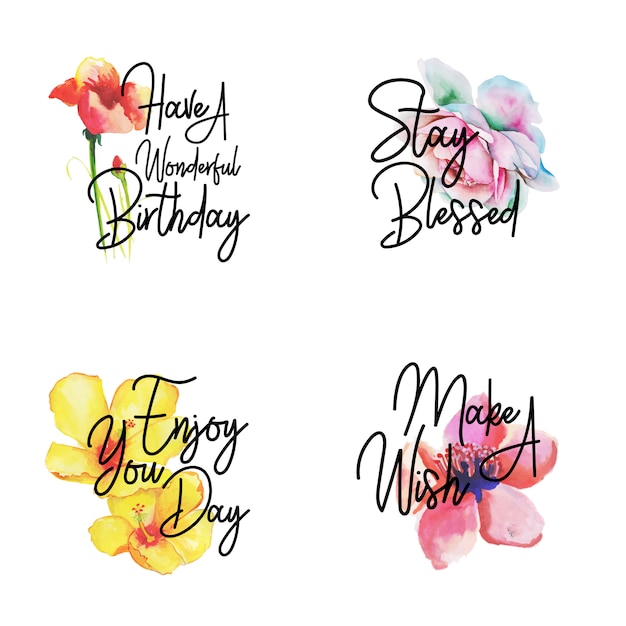 Happy birthday logo collection con acuarela floral