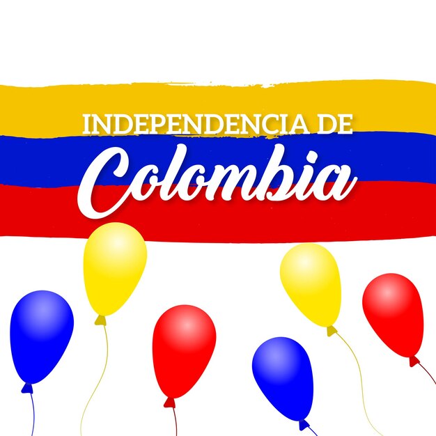 Happy Colombia Independencia De Yellow Blue Red Background Social Media Design Banner Free Vector