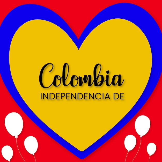 Happy colombia independencia de yellow blue red background social media design banner free vector