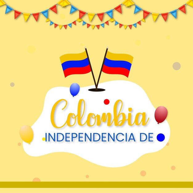 Happy Colombia Independencia De Yellow Blue Red Background Social Media Design Banner Free Vector